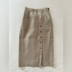 SOLD Vintage Button-Down Midi 100% Linen Skirt